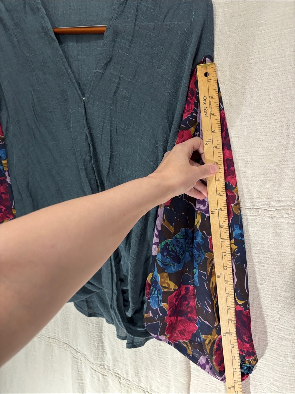 Umgee Teal Boho Wrap Blouse with Sheer Multicolor Floral Balloon Sleeves Small - Picture 5 of 9